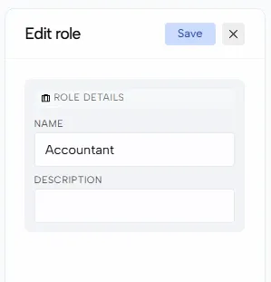 The Edit role panel with name and description fields
