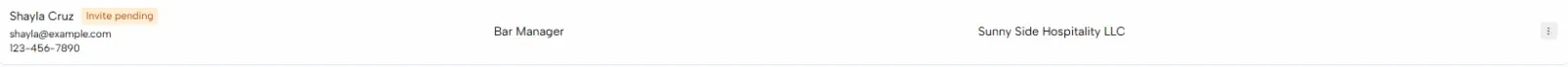 A new user’s row marked Invite pending