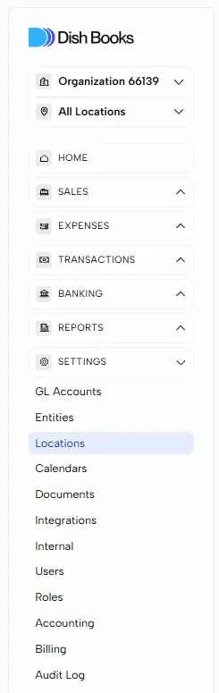 The left menu with Settings expanded and Locations highlighted